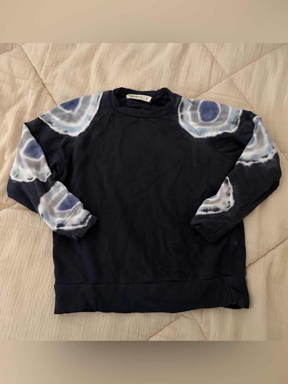 Fairwell Clothing Navy Crewneck Raglan Sweatshirt with Blue Tie-Dye Sleeves